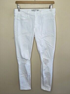 Abercrombie & Fitch White Skinny Distressed Low Rise Ankle Jeans Size 6